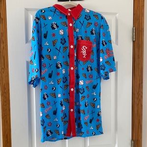 Blue Baseball Themed Unisex Button-Up Shirt